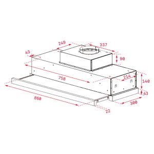 Kích thước máy hút mùi Teka DVT 9815/6815 PLUS