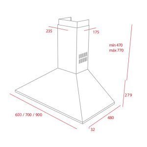 Kích thước máy hút mùi Teka DBB 90/60