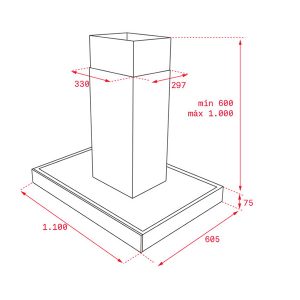 Kích thước máy hút mùi Teka DPL 1185 ISLAND