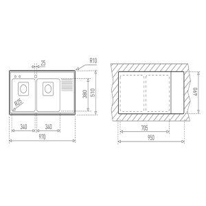 Kích thước chậu rửa bát Teka Frame 2B 1/2D