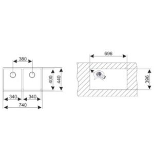 Kích thước chậu rửa bát Teka LINEA R15 2B 740