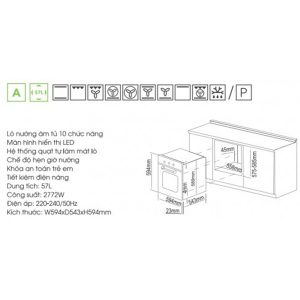 Kích thước lò nướng Faster FS 600G Selfclean