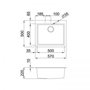 Kích thước chậu rửa bát đá Malloca NERO G-10540Kích thước chậu rửa bát đá Malloca NERO G-10540