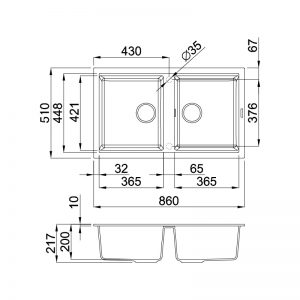 Kích thước chậu rửa bát đá Malloca TORTORA K-45043
