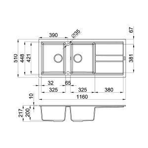 Kích thước chậu rửa bát đá Malloca NERO G-50040