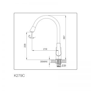 Kích thước vòi rửa bát Malloca K279C