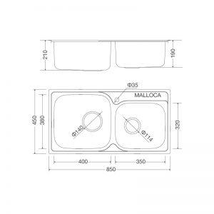 Kích thước chậu rửa bát Malloca MS 1011 NEW