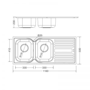 Kích thước chậu rửa bát Malloca MS 1025R NEW