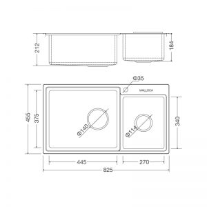 Kích thước chậu rửa bát Malloca MS 8801