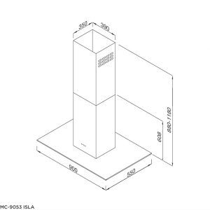 Kích thước máy hút mùi Malloca MC-9053-ISLA