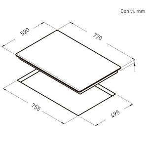 Kích thước lắp đặt bếp từ Cata GIGA 750 BK