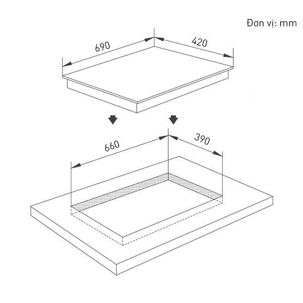 Kích thước bếp từ Napoli NA-400K3 Kích thước bếp từ Napoli NA-400K3
