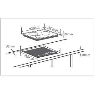 Kích thước lắp đặt bếp từ Chefs EH-IH555