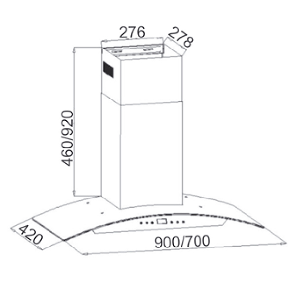 Kích thước máy hút mùi Canzy CZ-90D2 Canzy CZ-90D2