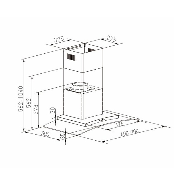 Kích thước máy hút mùi Arber AB-900Q Kích thước máy hút mùi Arber AB-900Q