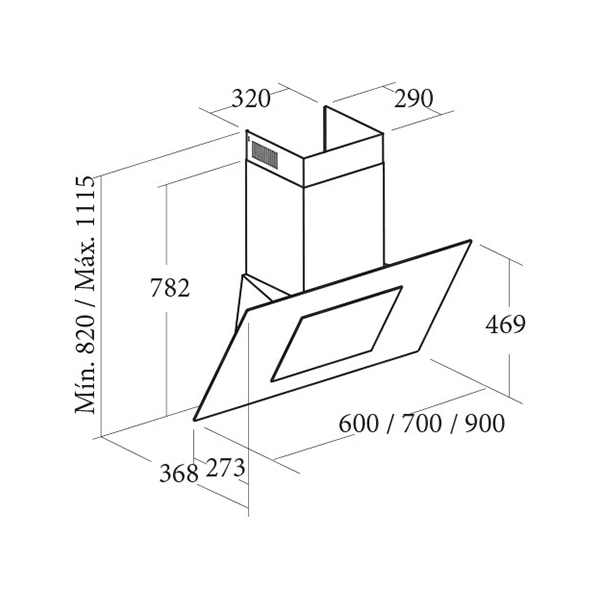 Kích thước máy hút mùi Cata Thalassa BK 900 Kích thước máy hút mùi Cata Thalassa BK 900