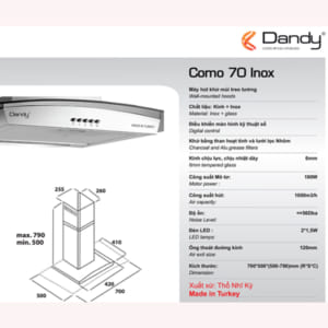 Kích thước máy hút mùi Dandy Commo 70 Inox