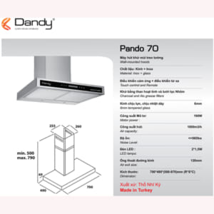 Kích thước máy hút mùi Dandy Pando 70