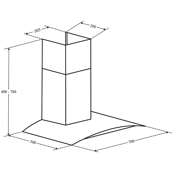Kích thước máy hút mùi Fandi FD-5570 Kích thước máy hút mùi Fandi FD-5570