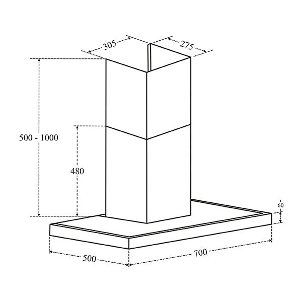 Kích thước máy hút mùi Fandi FD-FL 70A Máy hút mùi Fandi FD-FL 70A
