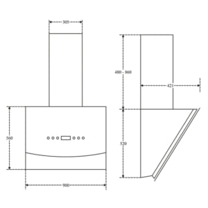 Kích thước máy hút mùi Fandi FD-SOPHI 90A