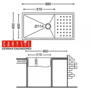 Kích thước chậu rửa bát inox Carysil IB-P01