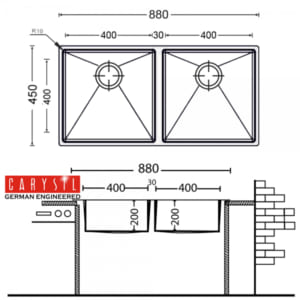 Kích thước chậu rửa bát inox Carysil IC-MQ9