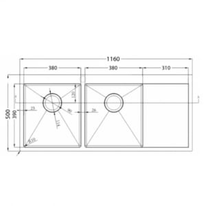 Kích thước chậu rửa bát inox Carysil ID-1150