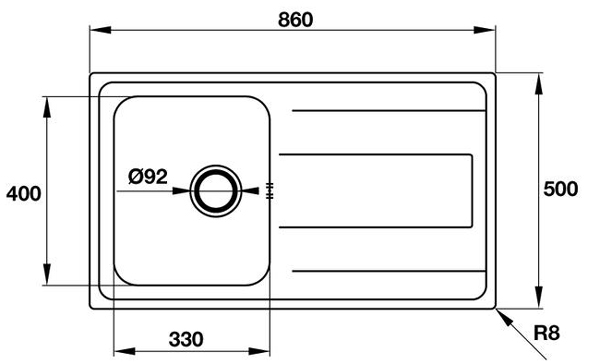 Kích thước chậu rửa bát Hafele 565.86.341