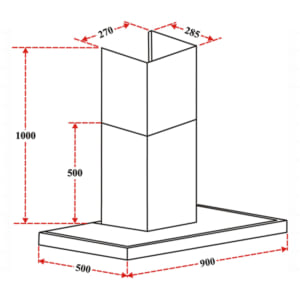 Kích thước máy hút mùi Latino LT-T05 90