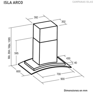 Kích thước máy hút mùi Nodor ISLA ARCO BK