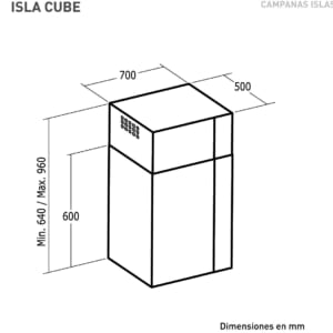 Kích thước máy hút mùi Nodor ISLA CUBE