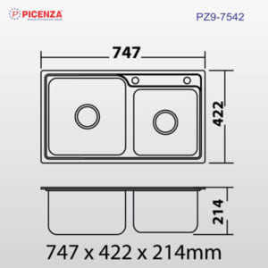 Kích thước chậu rửa bát Inox Picenza PZ9-7542