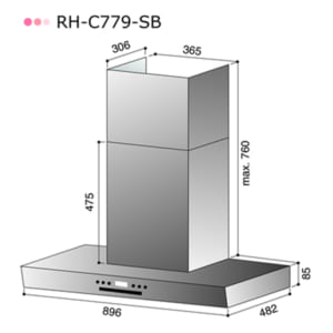 Kích thước máy hút mùi Rinnai RH-C779-SB