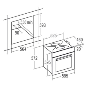 Kích thước lắp đặt lò nướng Cata ME 605 TC
