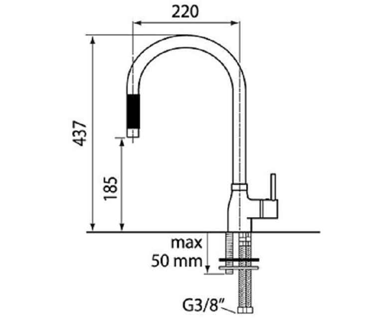 Kích thước vòi rửa bát CM Acquamix-9102-RM Kích thước vòi rửa bát CM Acquamix-9102-RM