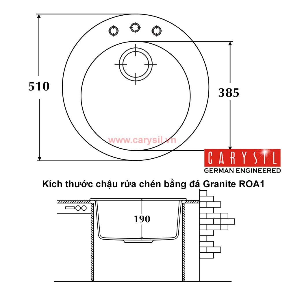 Chậu rửa bát đá Granite Carysil ROA1 Black