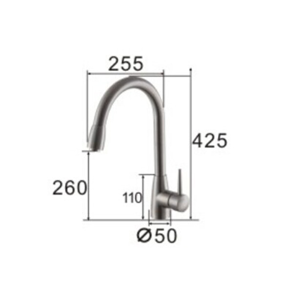 Kích thước vòi rửa bát inox Moonoah MN-650 Vòi rửa bát inox Moonoah MN-650