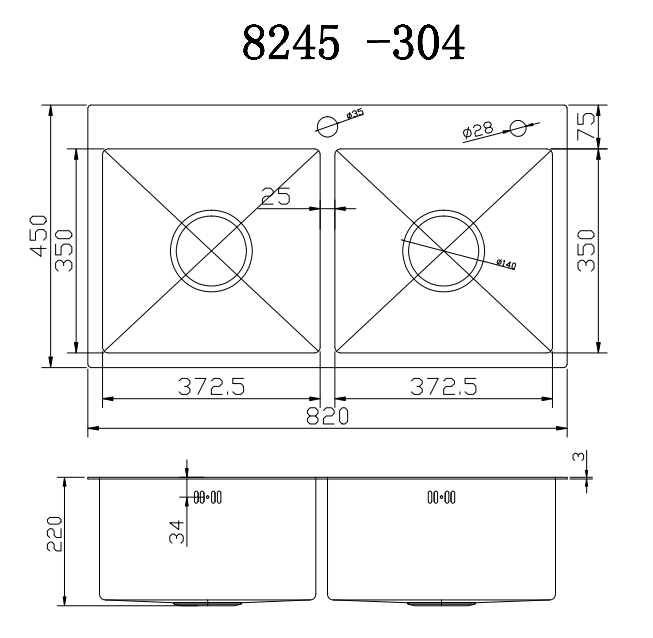 Bản vẽ chậu rửa bát EU-8245HMC Chậu rửa bát EU-8245HMC