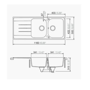 Kích thước chậu Hafele 570.35.460