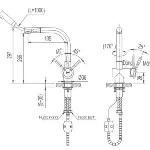 Kích thước vòi Inax SFV-1013SX