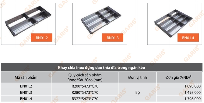 Khay chia thìa dĩa inox Garis BN01.2