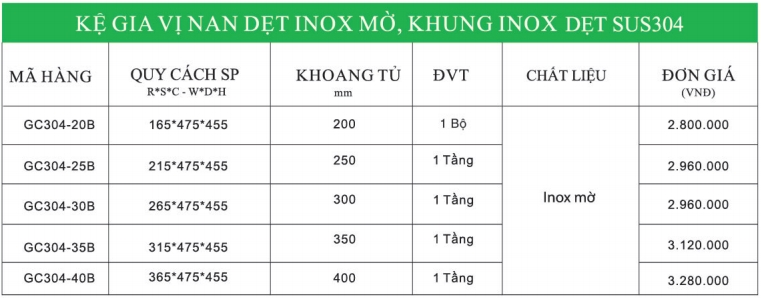 Kệ gia vị nan dẹt inox mờ sus304 Grob GC304-20B